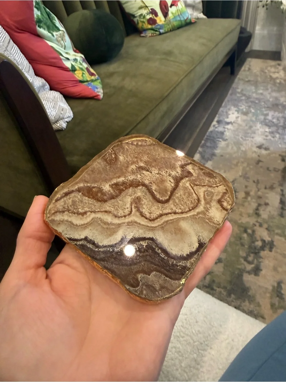 Zodax Simulated Agate Marble Glass Coaster with Gold Rim - Set of 4 (Brown) NWT